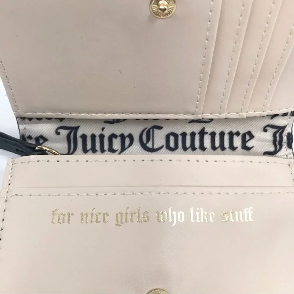 Juicy Couture Black Heart Quilted Monogram Heart Card Case Mini Snap Wallet